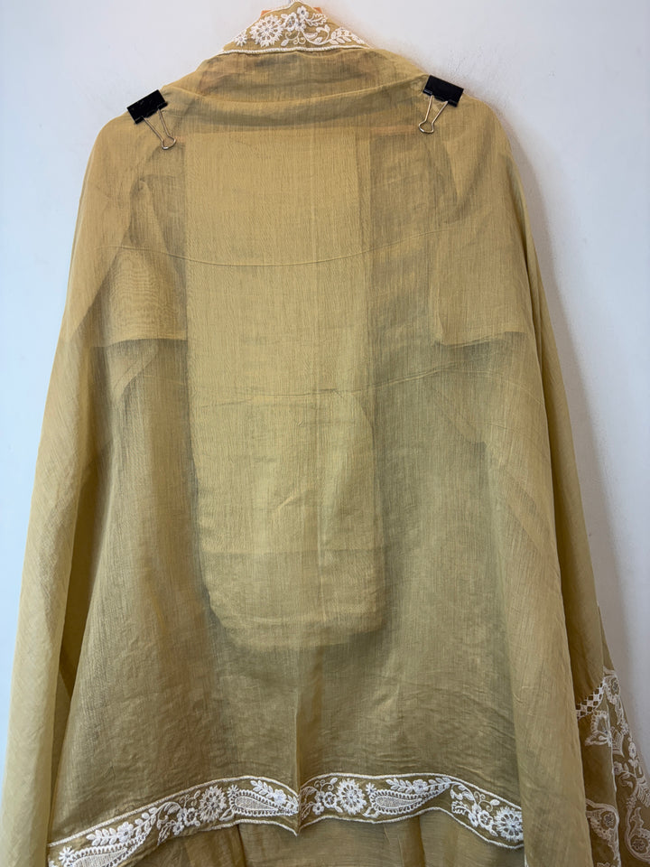 Yellow Mul Cotton Heavy Embroidered Suit Set with Zari &amp; Pearl Work