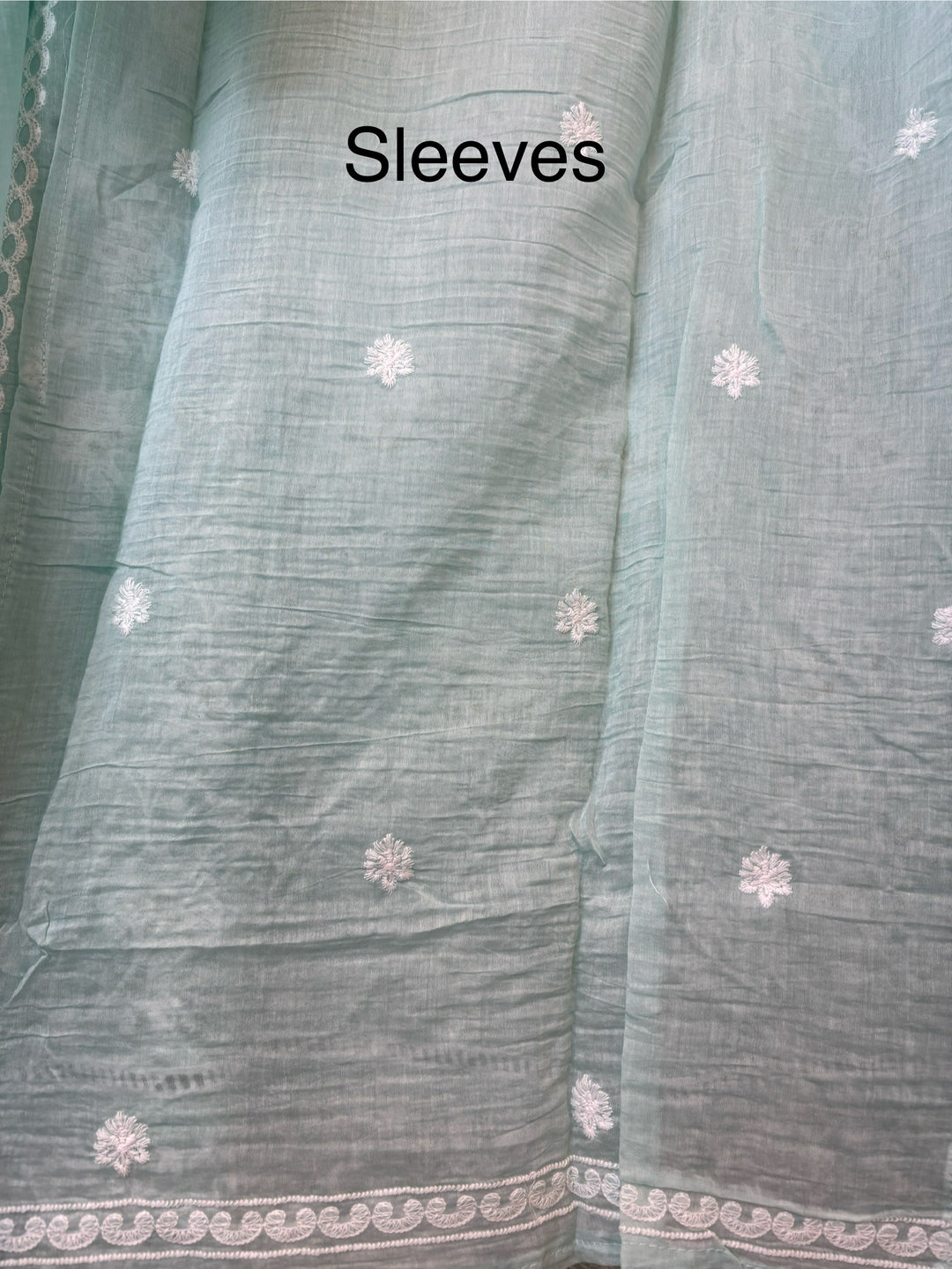 Blue Mul Cotton Embroidered Suit Set with Cutwork &amp; Tassel Detailing