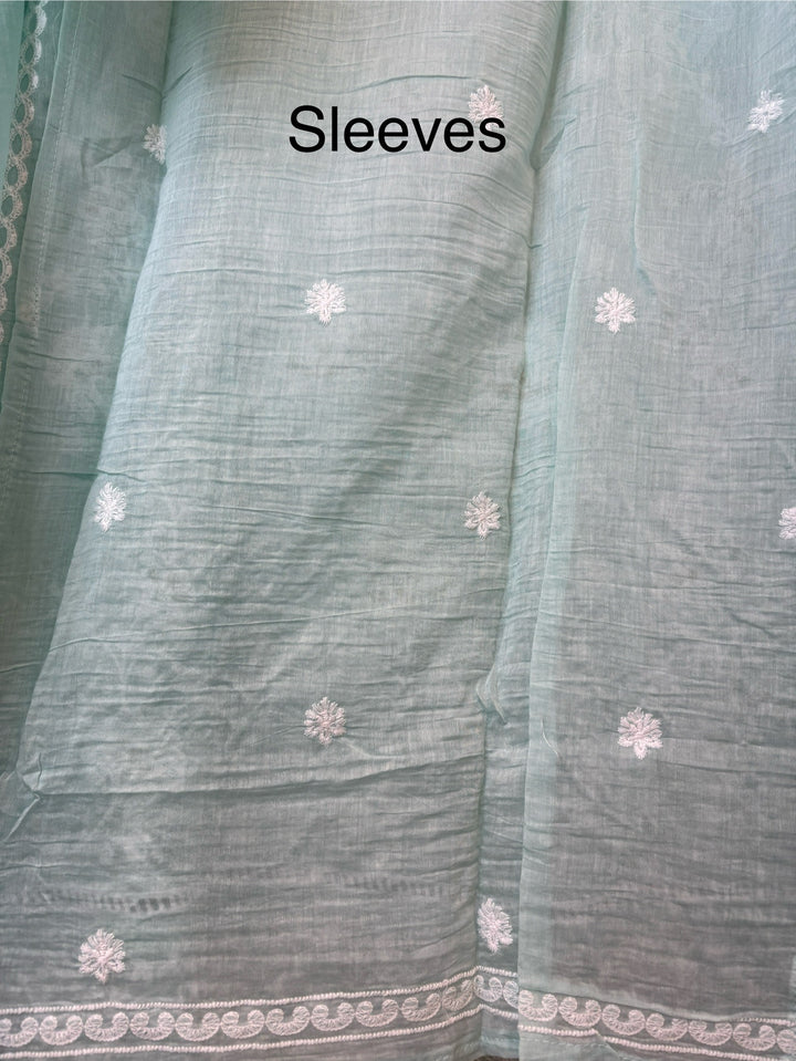 Blue Mul Cotton Embroidered Suit Set with Cutwork &amp; Tassel Detailing
