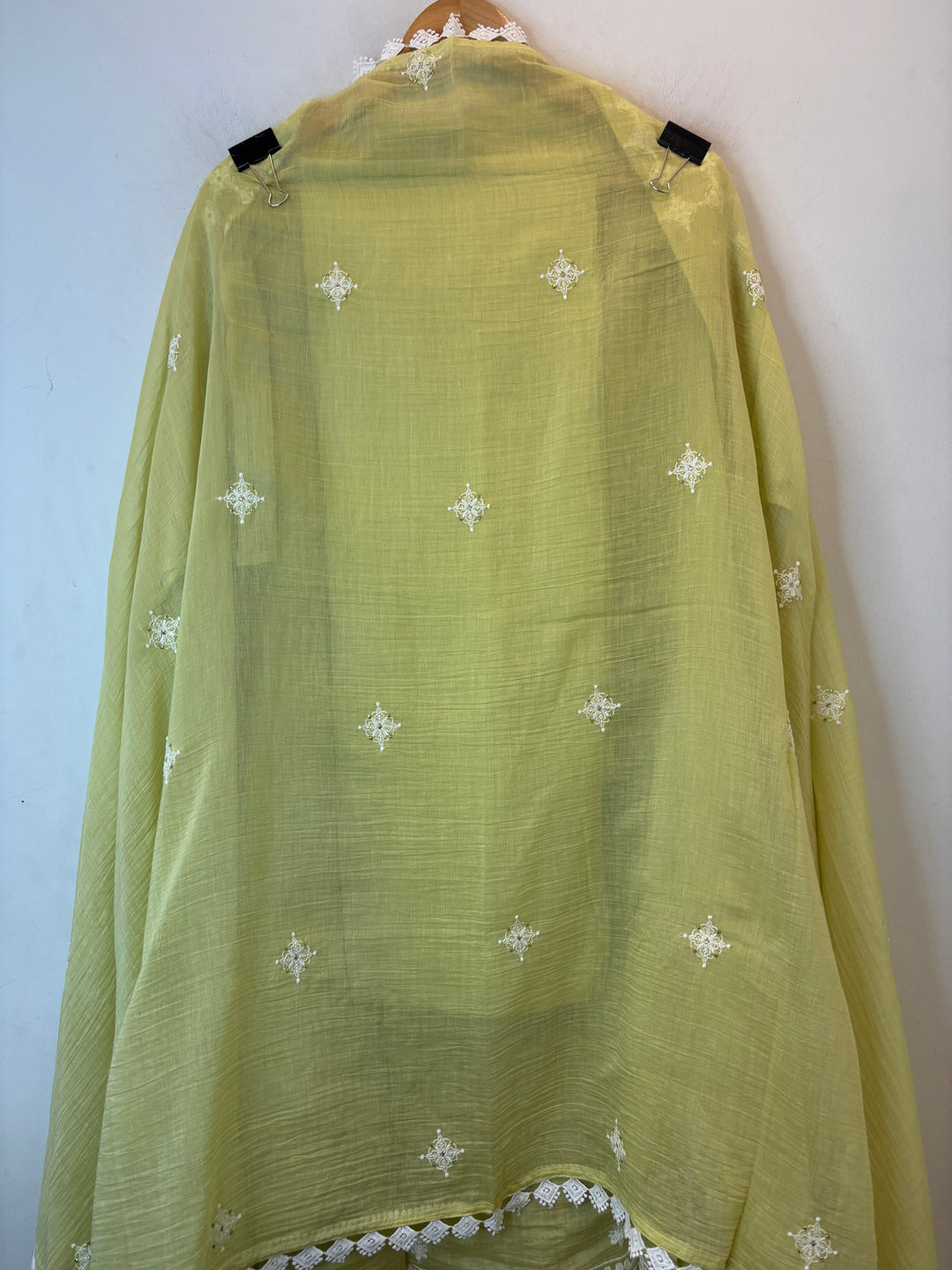 Green Mul Cotton Embroidered Suit Set with Cutwork &amp; Tassel Detailing