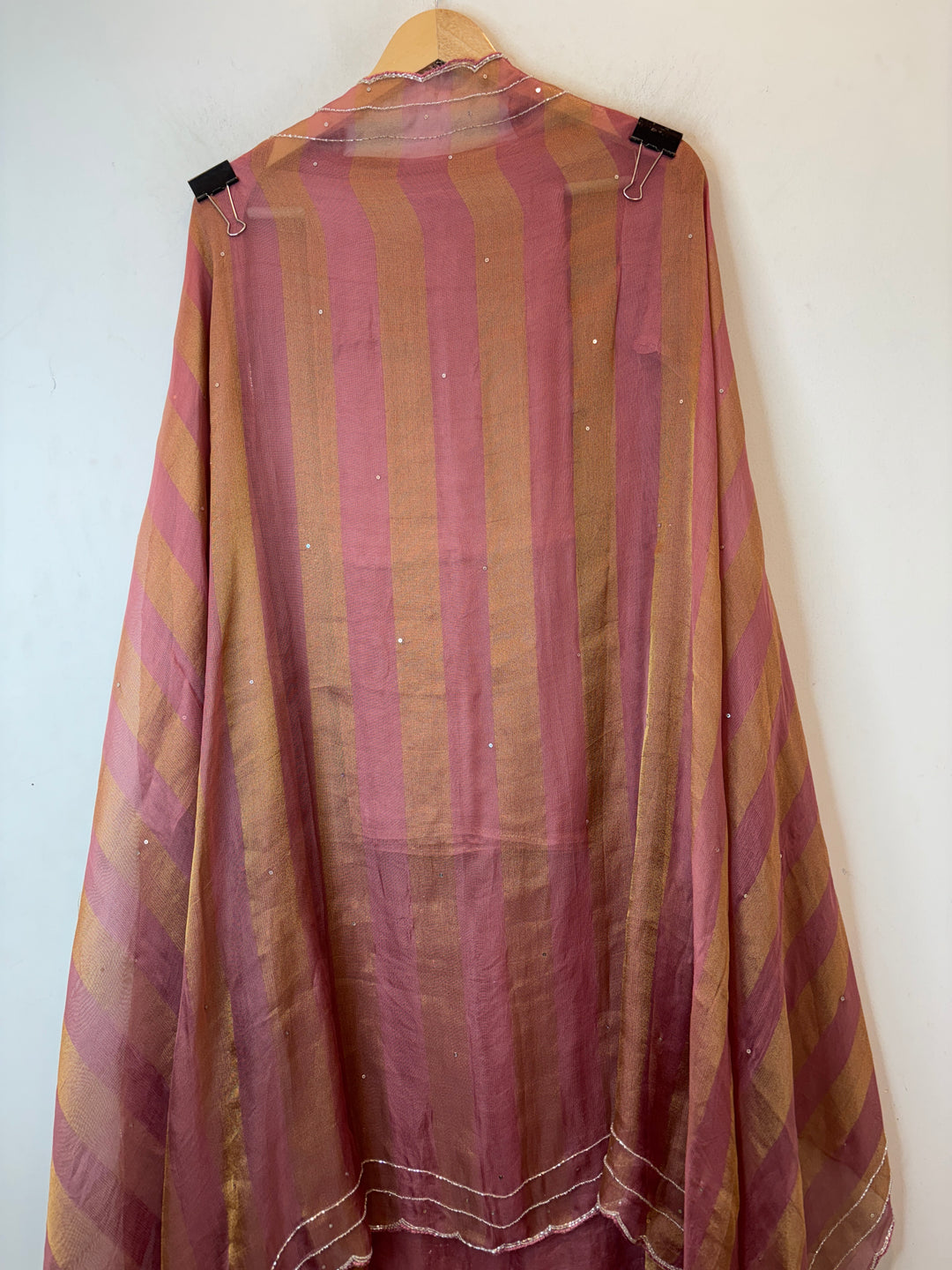 Peach Tissue Burberry Suit Set with Mirror &amp; 3D Sequin Work