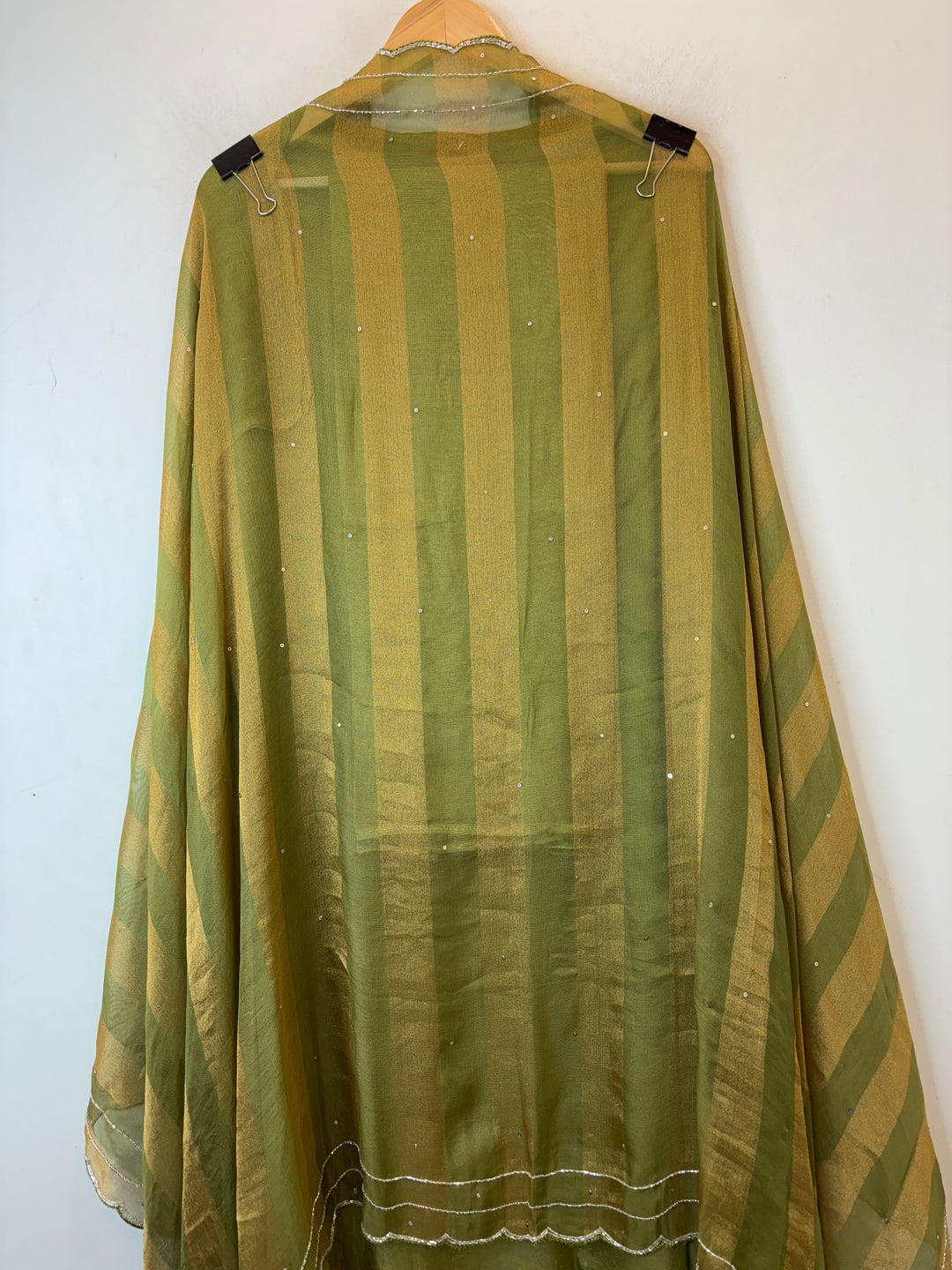 Green Tissue Burberry Suit Set with Mirror &amp; 3D Sequin Work