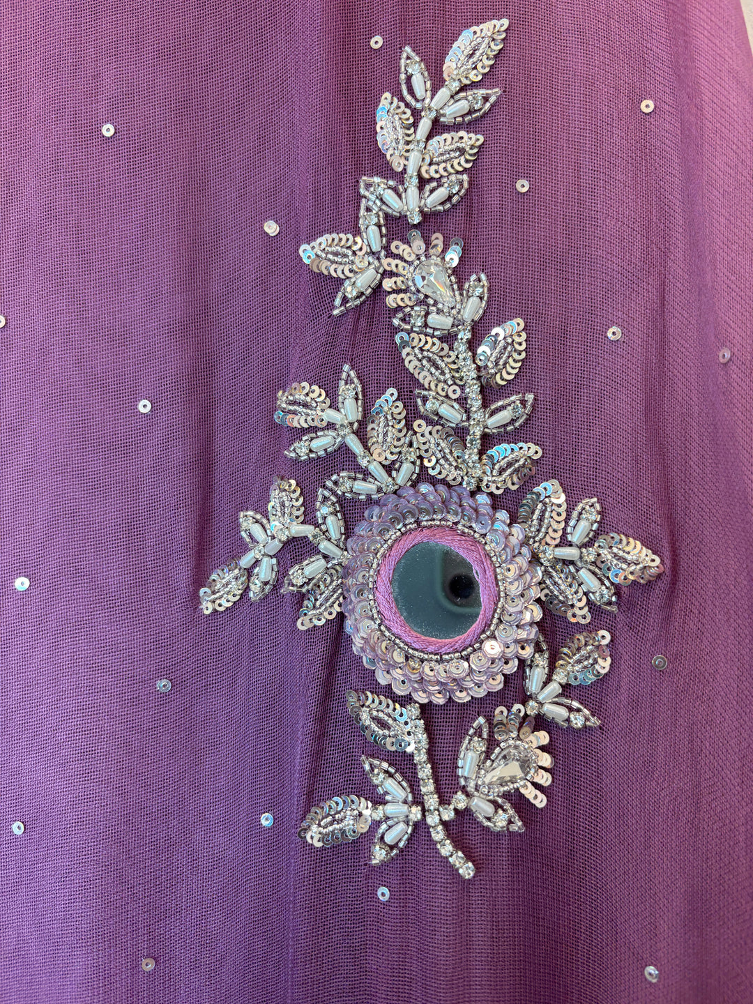 Purple Tissue Burberry Suit Set with Mirror &amp; 3D Sequin Work
