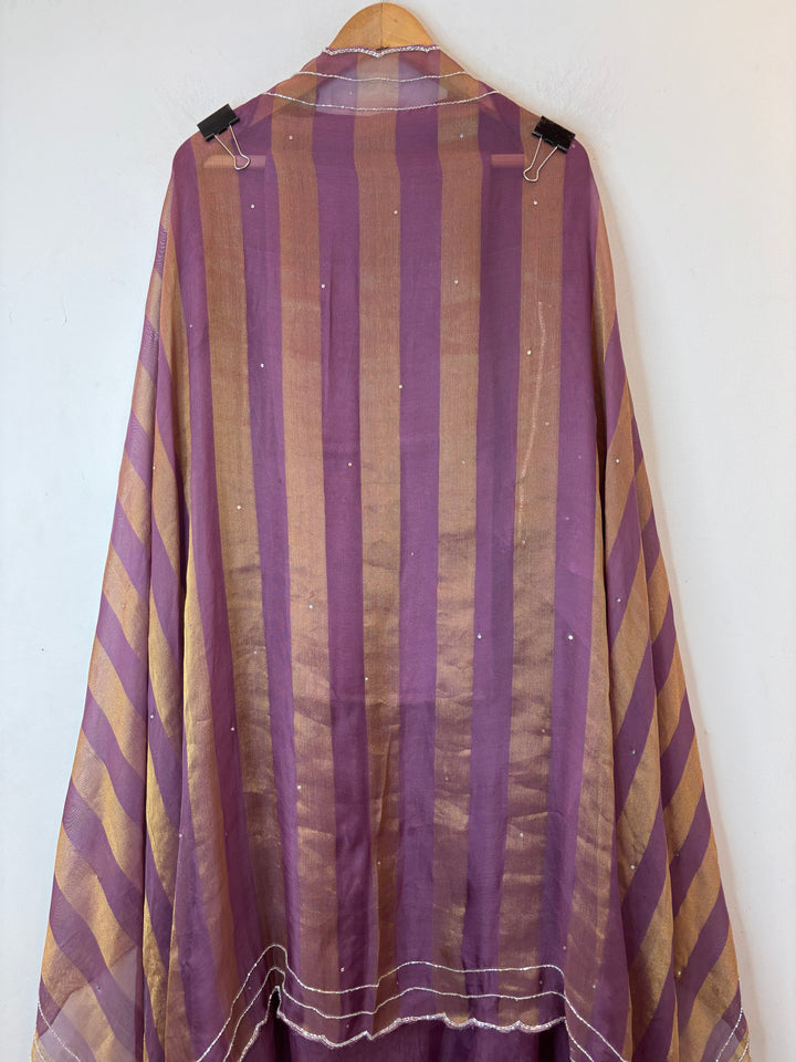 Purple Tissue Burberry Suit Set with Mirror &amp; 3D Sequin Work