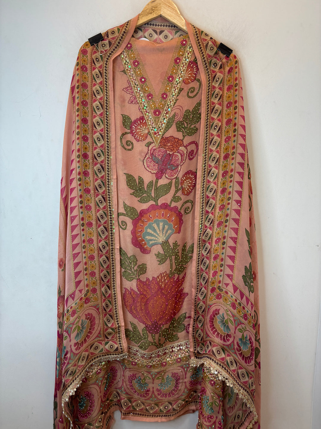 Tissue Burberry Floral Suit Set with Pearl &amp; Cutdana Work