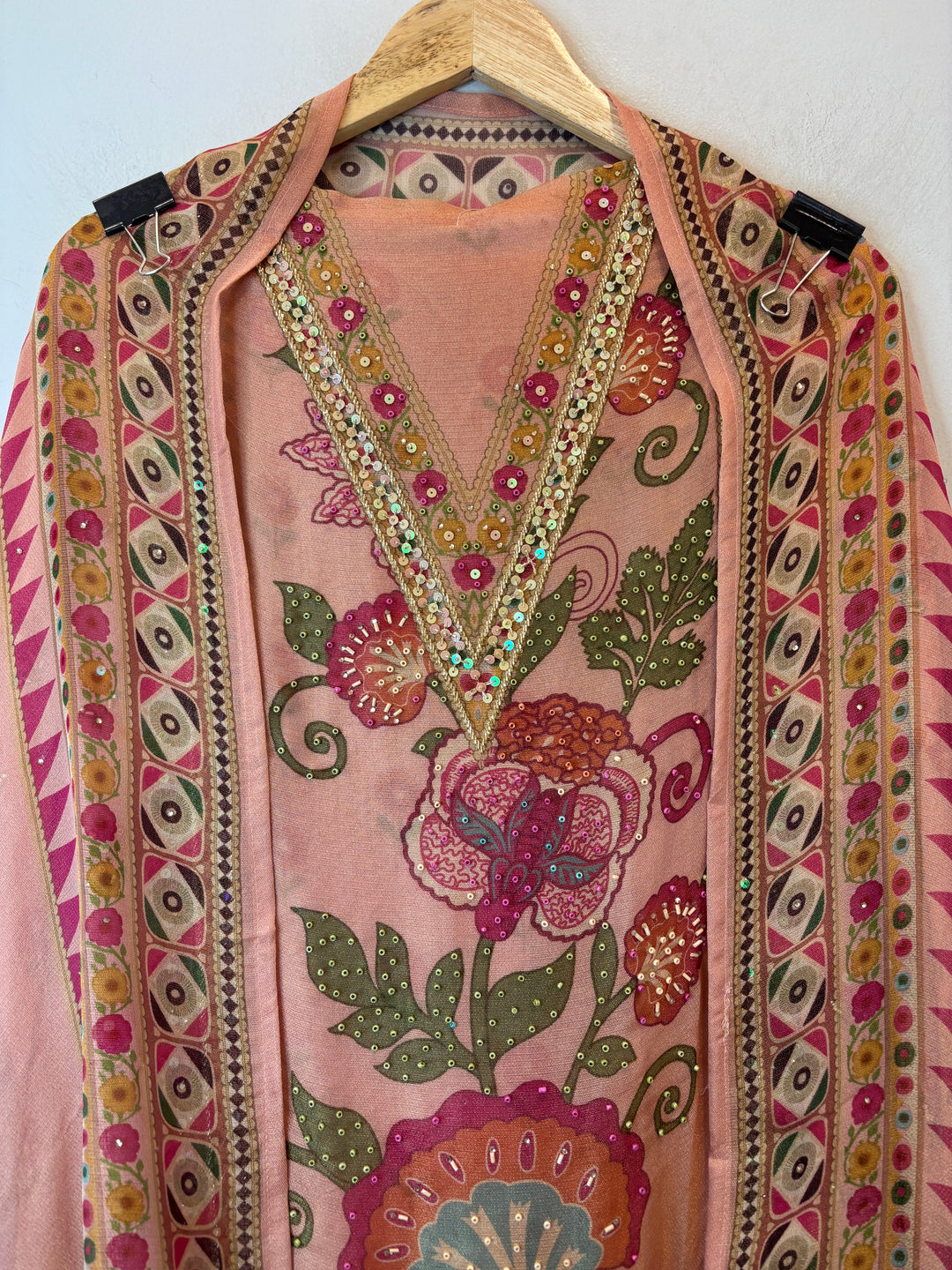 Tissue Burberry Floral Suit Set with Pearl &amp; Cutdana Work