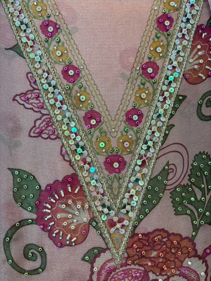 Tissue Burberry Floral Suit Set with Pearl &amp; Cutdana Work