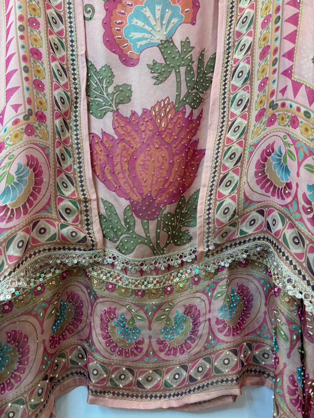 Tissue Burberry Floral Suit Set with Pearl &amp; Cutdana Work