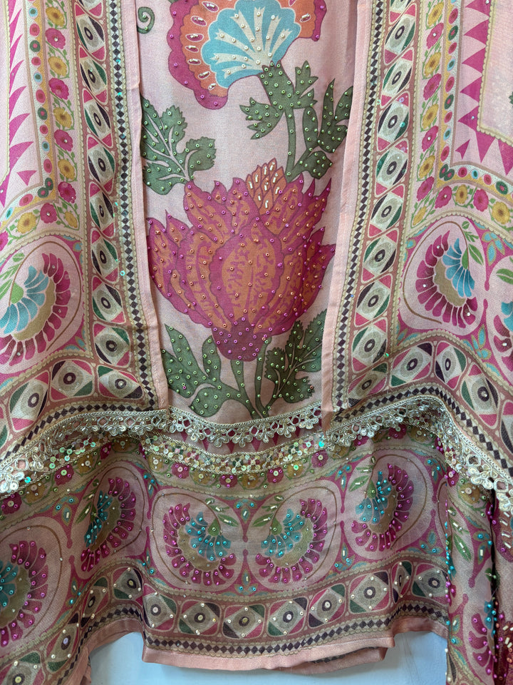 Tissue Burberry Floral Suit Set with Pearl &amp; Cutdana Work