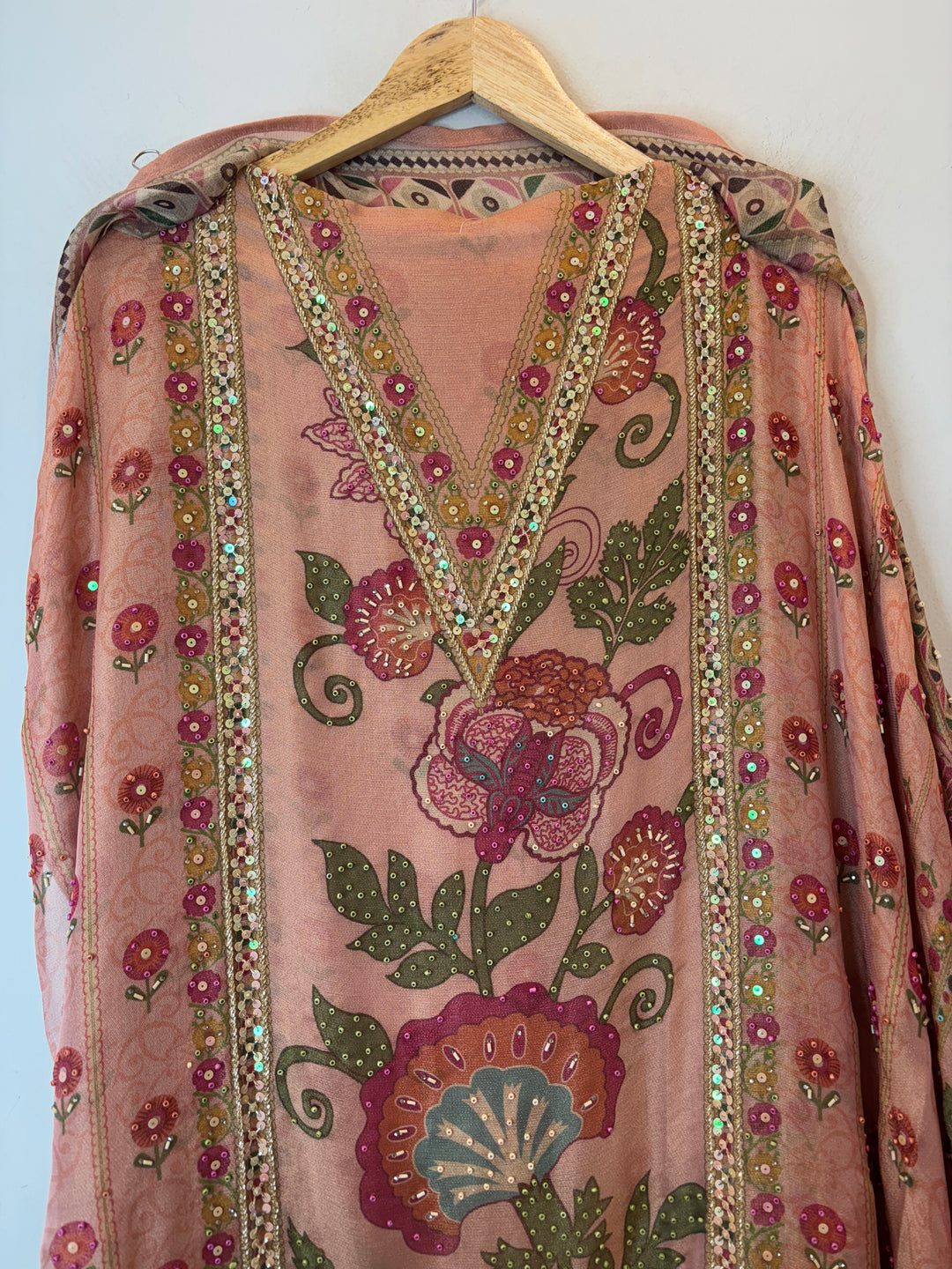 Tissue Burberry Floral Suit Set with Pearl &amp; Cutdana Work