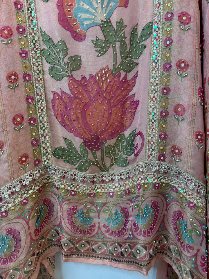 Tissue Burberry Floral Suit Set with Pearl &amp; Cutdana Work