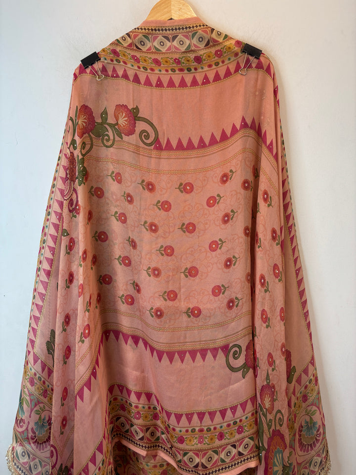 Tissue Burberry Floral Suit Set with Pearl &amp; Cutdana Work