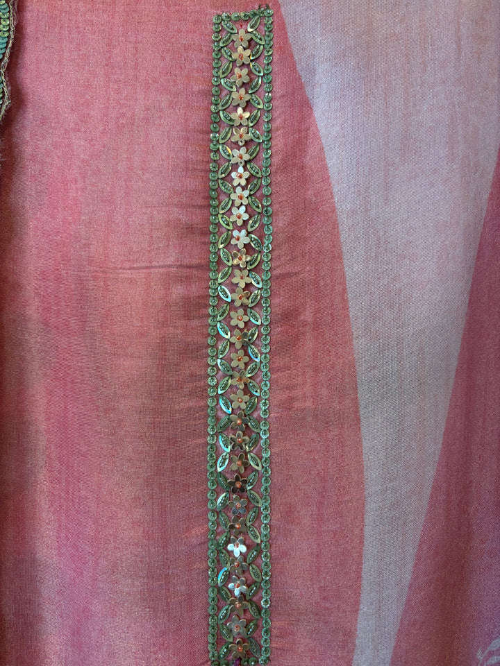 Tissue Embellished Suit Set with Kundan &amp; Leather Patch Work