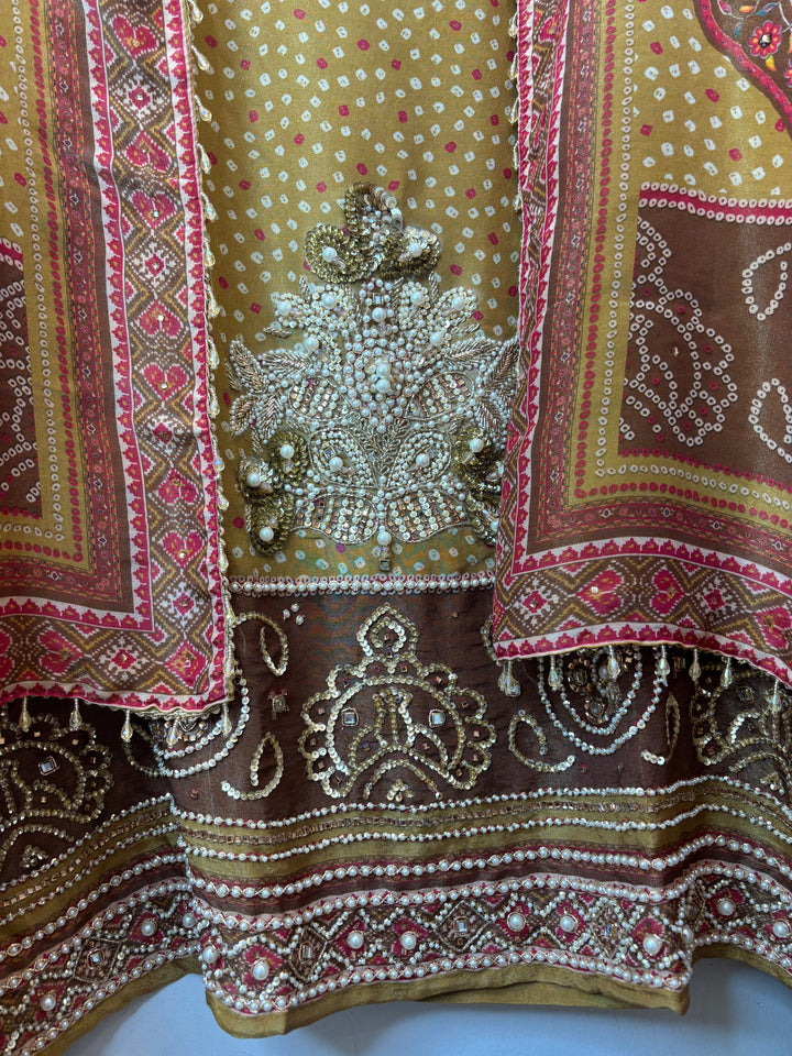 Shimmer Tissue Bandhani Suit Set with Kundan &amp; Zari Work