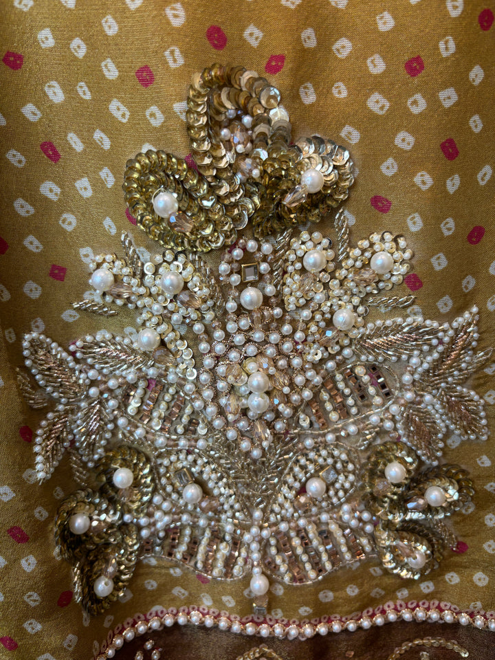 Shimmer Tissue Bandhani Suit Set with Kundan &amp; Zari Work