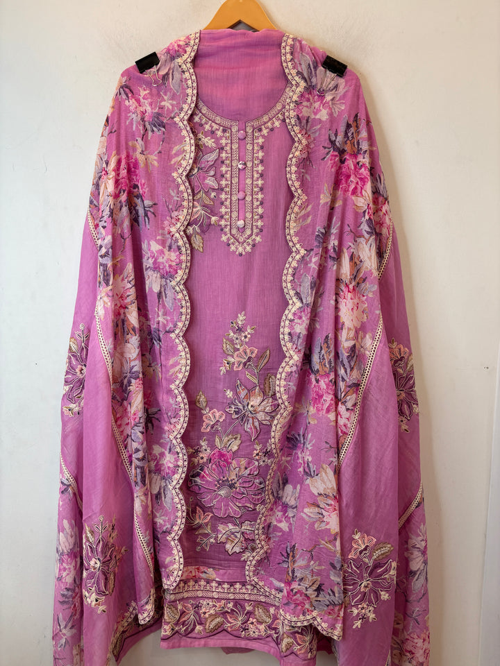 Mul Cotton Heavy Embroidered Suit Set with Dori Work