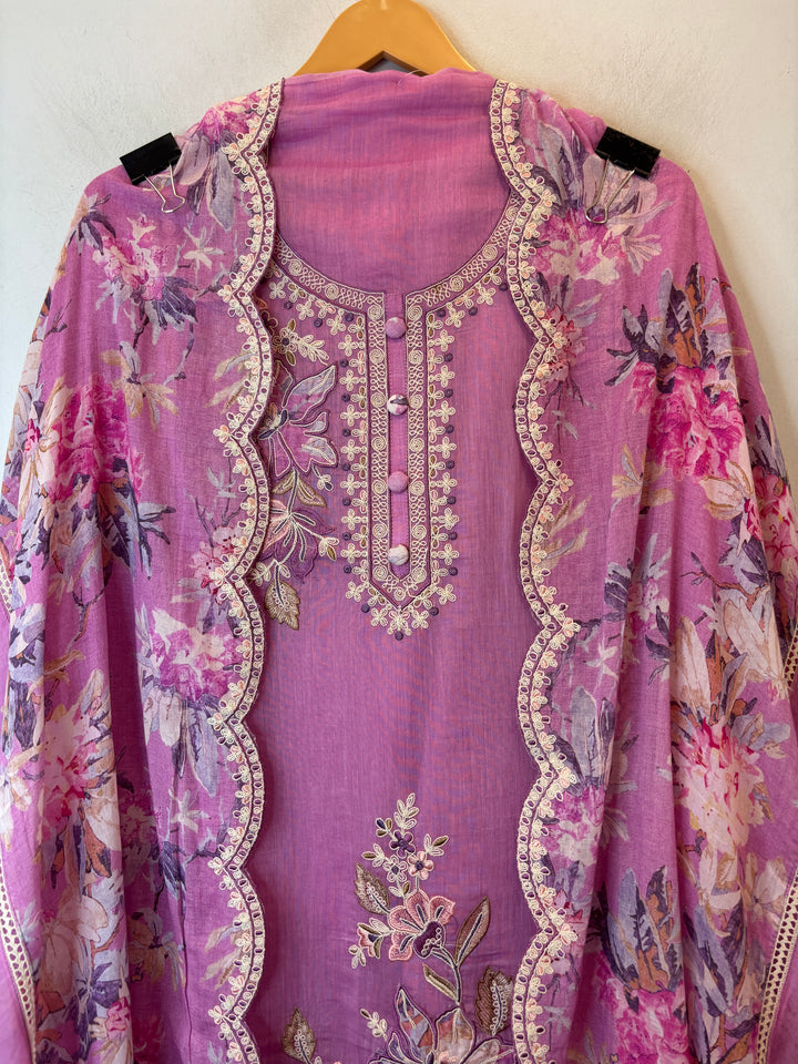 Mul Cotton Heavy Embroidered Suit Set with Dori Work