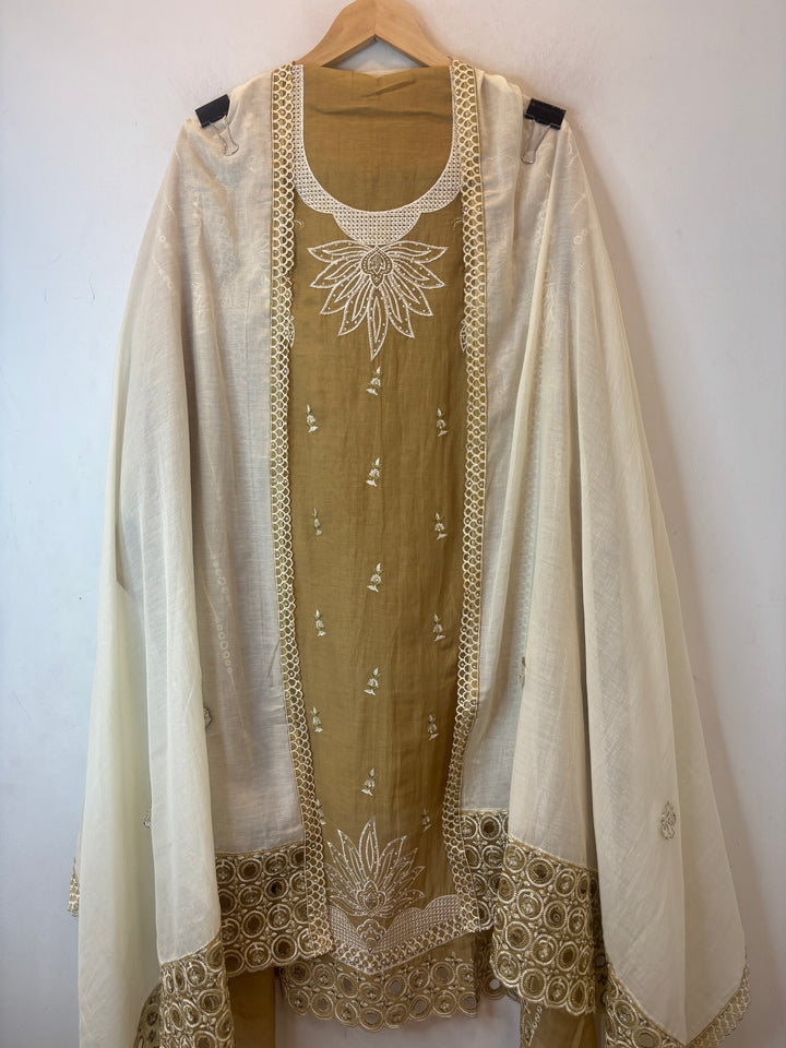 Yellow Mul Cotton Heavy Embroidered Suit Set with 3D Floral Dupatta