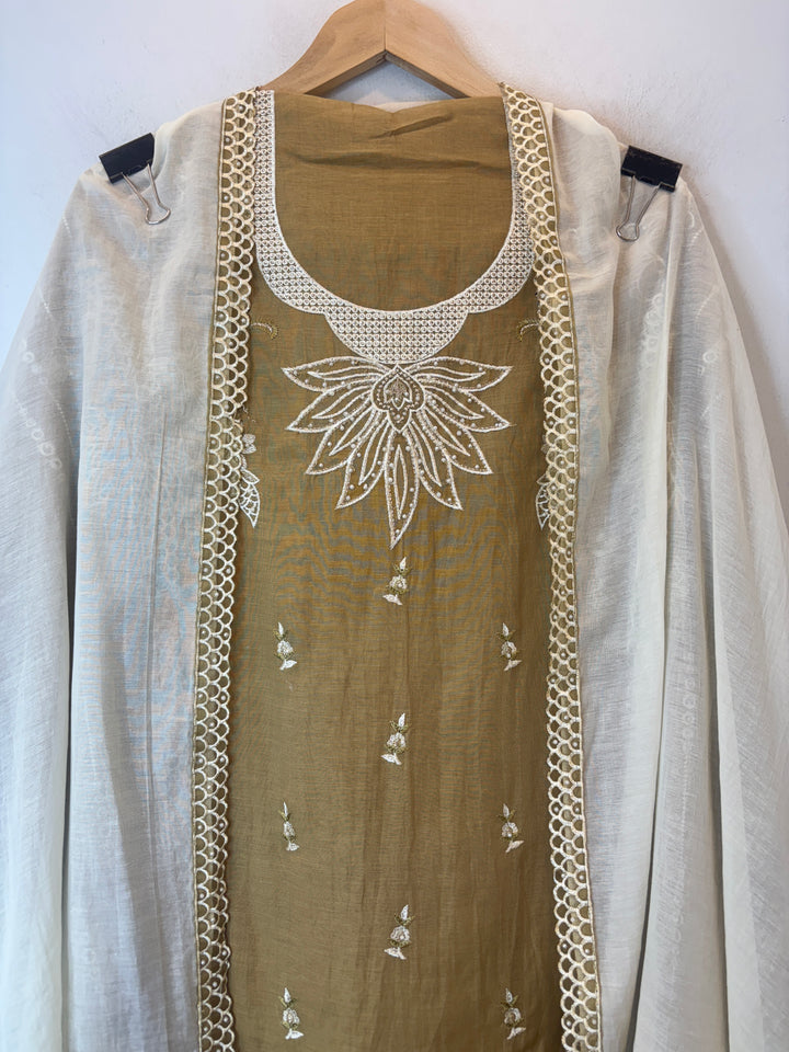 Yellow Mul Cotton Heavy Embroidered Suit Set with 3D Floral Dupatta