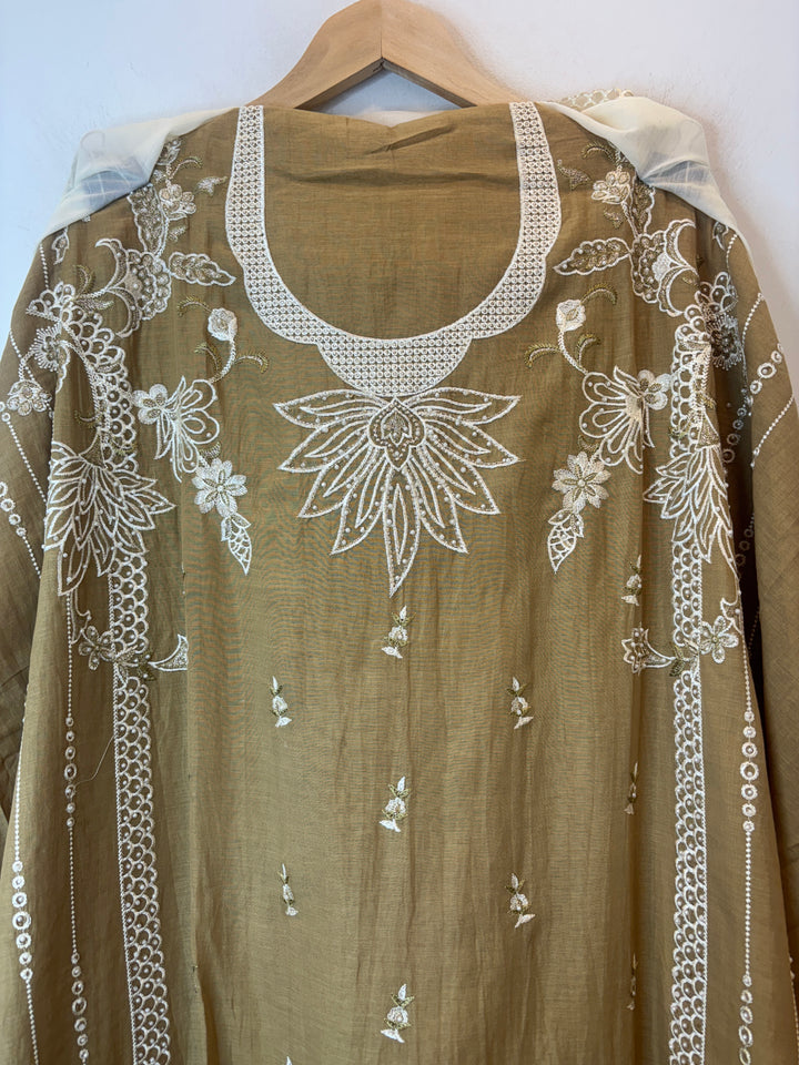 Yellow Mul Cotton Heavy Embroidered Suit Set with 3D Floral Dupatta