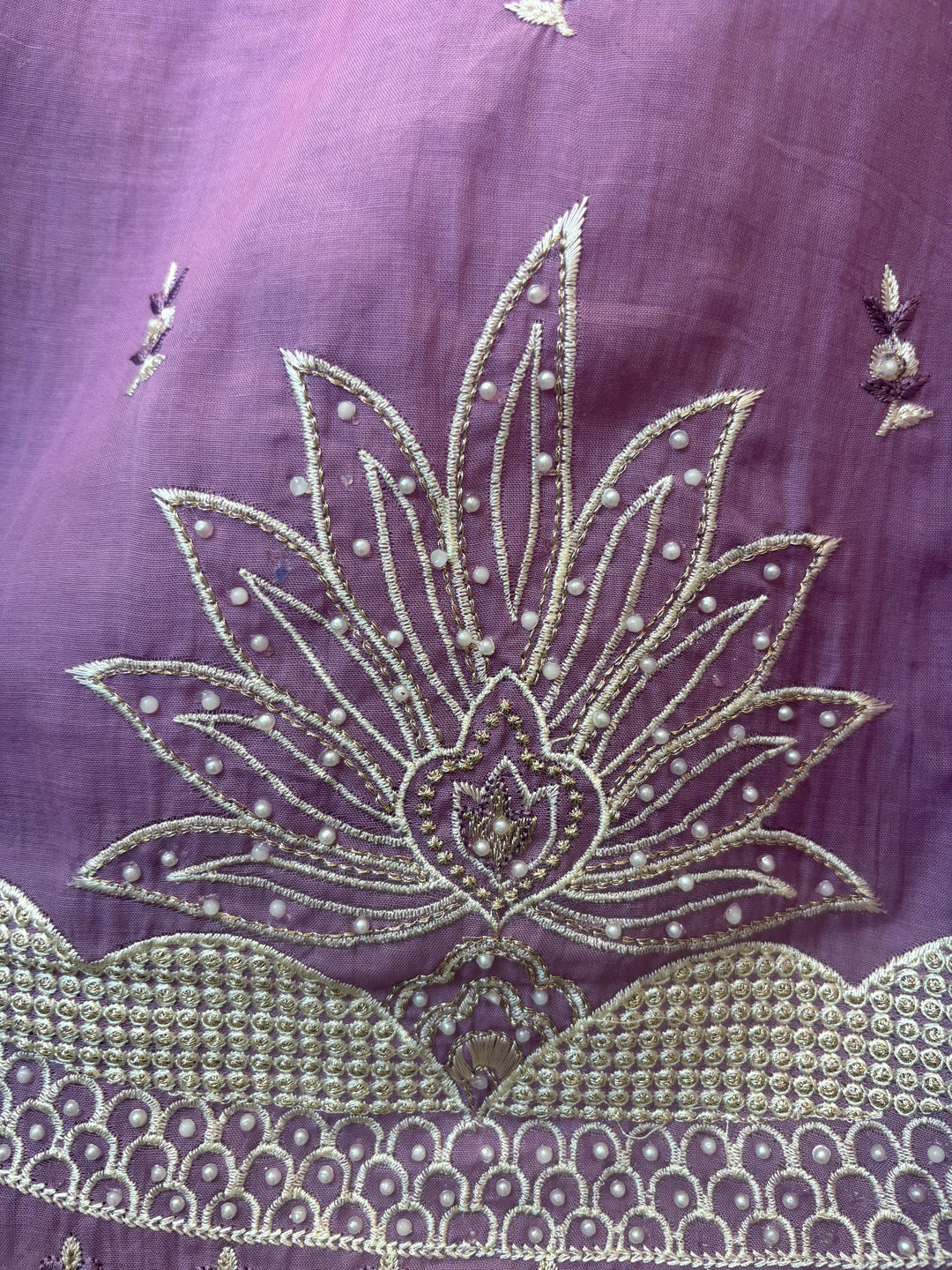 Purple Mul Cotton Heavy Embroidered Suit Set with 3D Floral Dupatta