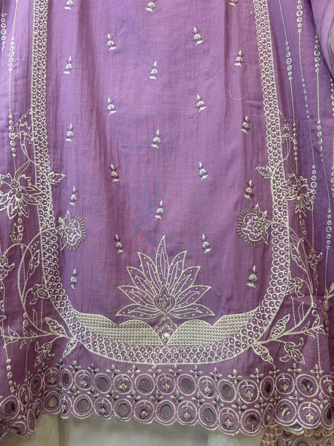 Purple Mul Cotton Heavy Embroidered Suit Set with 3D Floral Dupatta