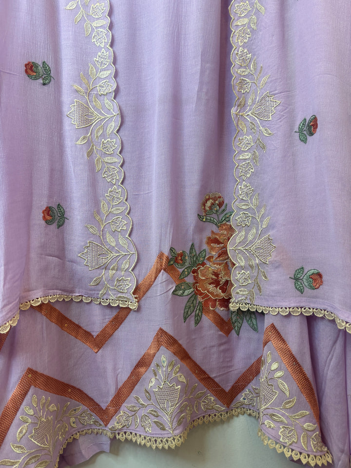 Purple Mul Chinnon Embroidered Suit Set with Sequin Highlights