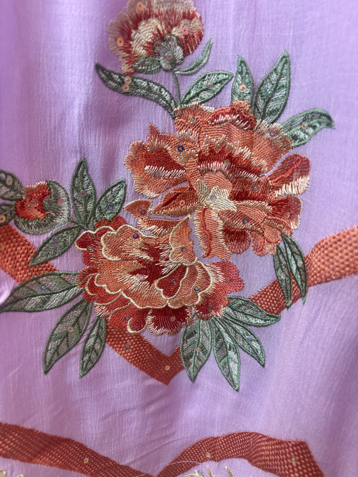 Purple Mul Chinnon Embroidered Suit Set with Sequin Highlights