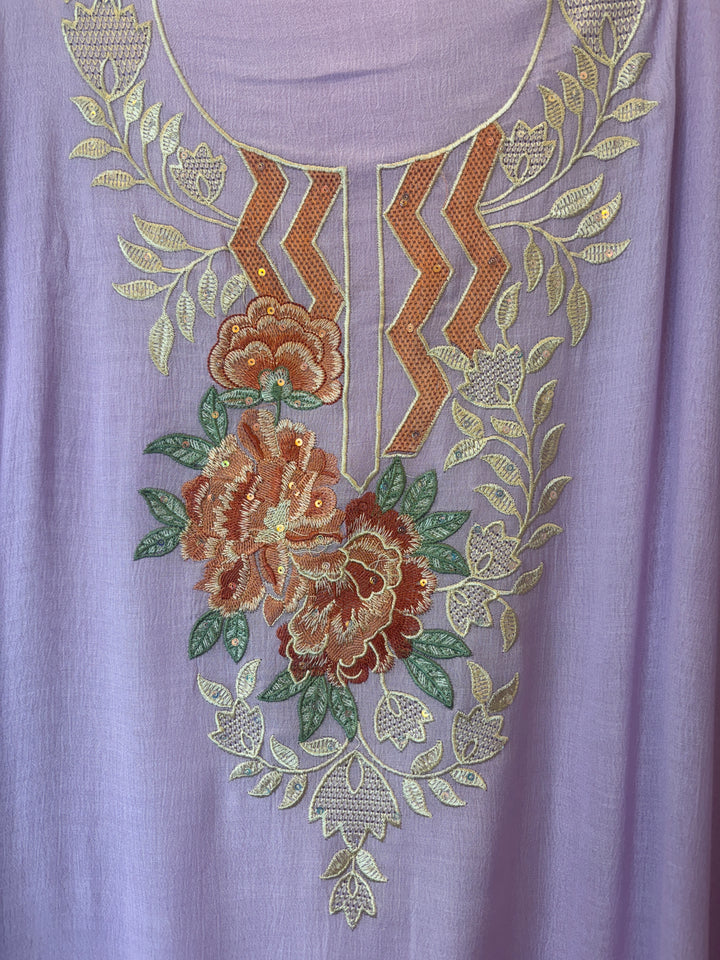 Purple Mul Chinnon Embroidered Suit Set with Sequin Highlights