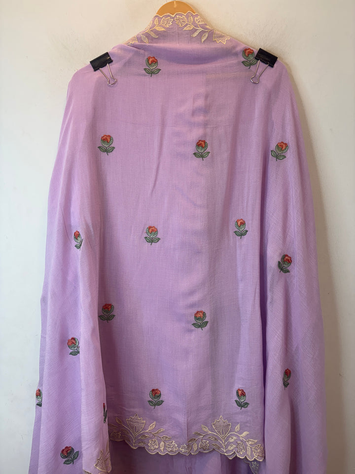 Purple Mul Chinnon Embroidered Suit Set with Sequin Highlights