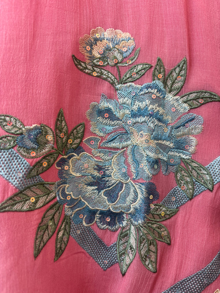 Pink Mul Chinnon Embroidered Suit Set with Sequin Highlights