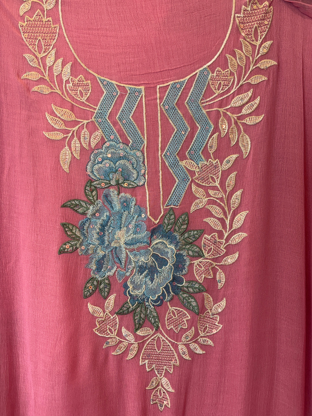 Pink Mul Chinnon Embroidered Suit Set with Sequin Highlights