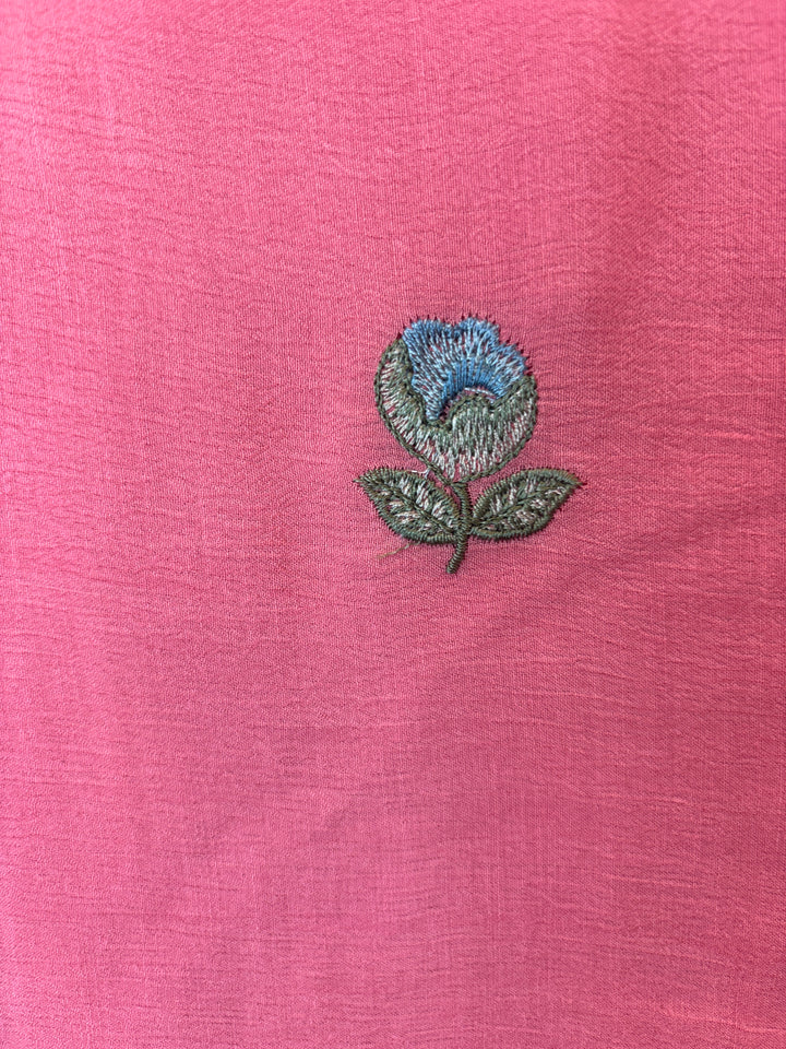 Pink Mul Chinnon Embroidered Suit Set with Sequin Highlights