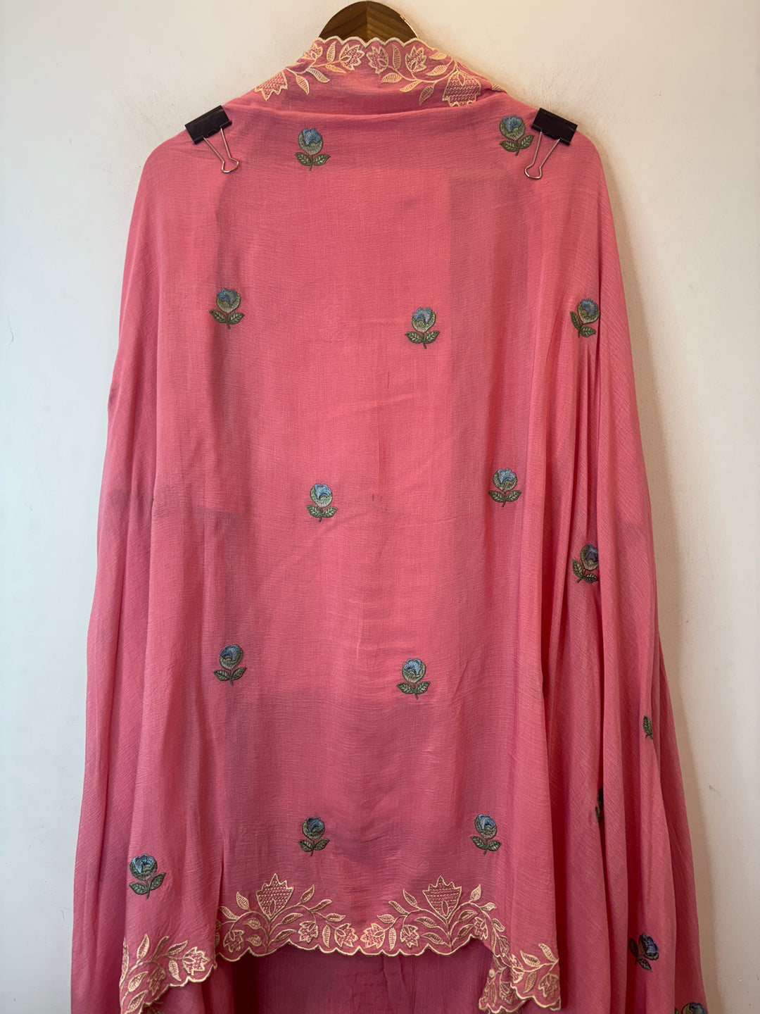 Pink Mul Chinnon Embroidered Suit Set with Sequin Highlights