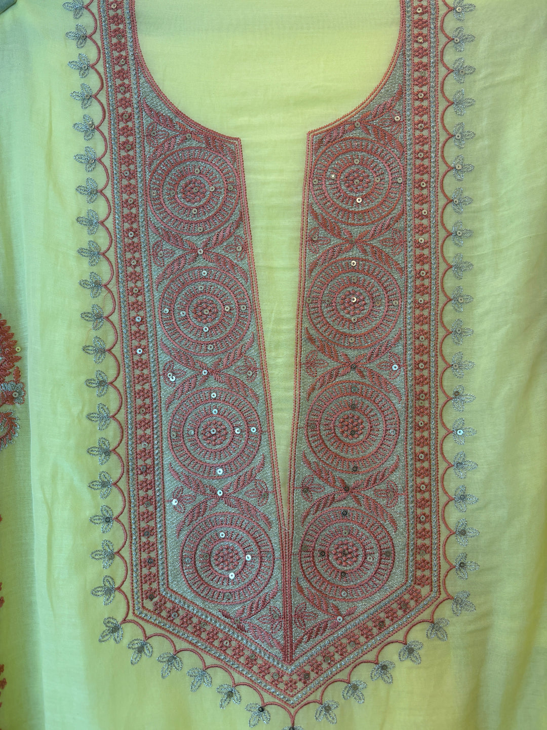 Yellow Mul Cotton Embroidered Suit Set with Zari &amp; Sequin Work