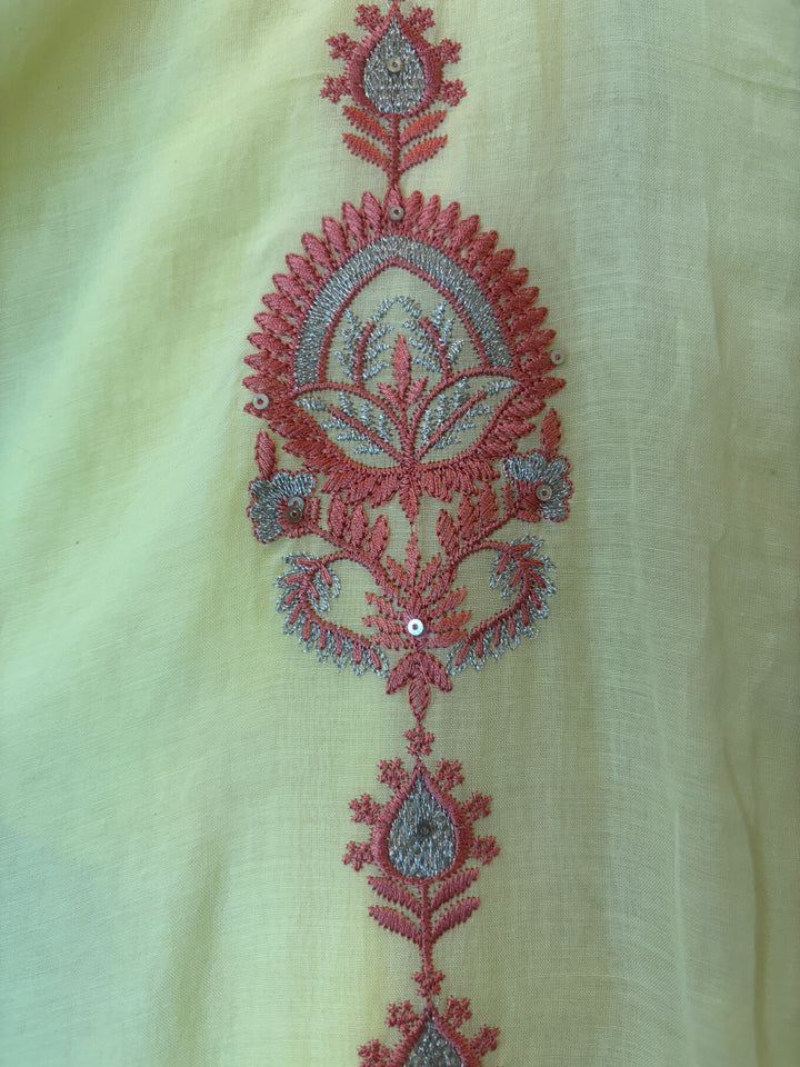 Yellow Mul Cotton Embroidered Suit Set with Zari &amp; Sequin Work