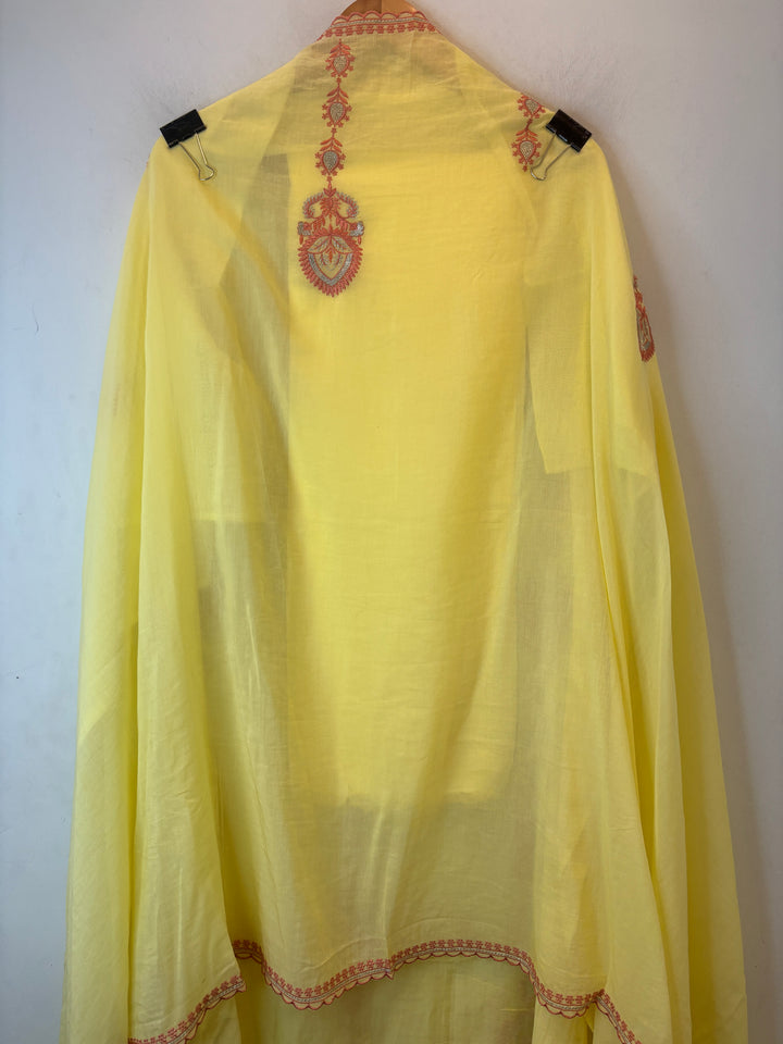Yellow Mul Cotton Embroidered Suit Set with Zari &amp; Sequin Work