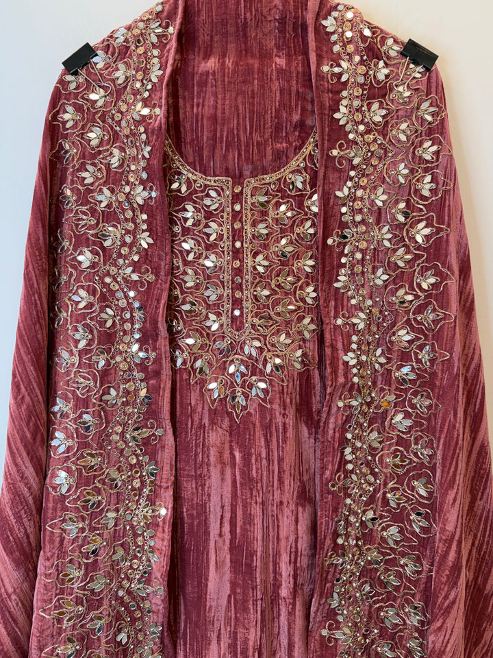 Zehna – Crushed Velvet Mirror Work Suit