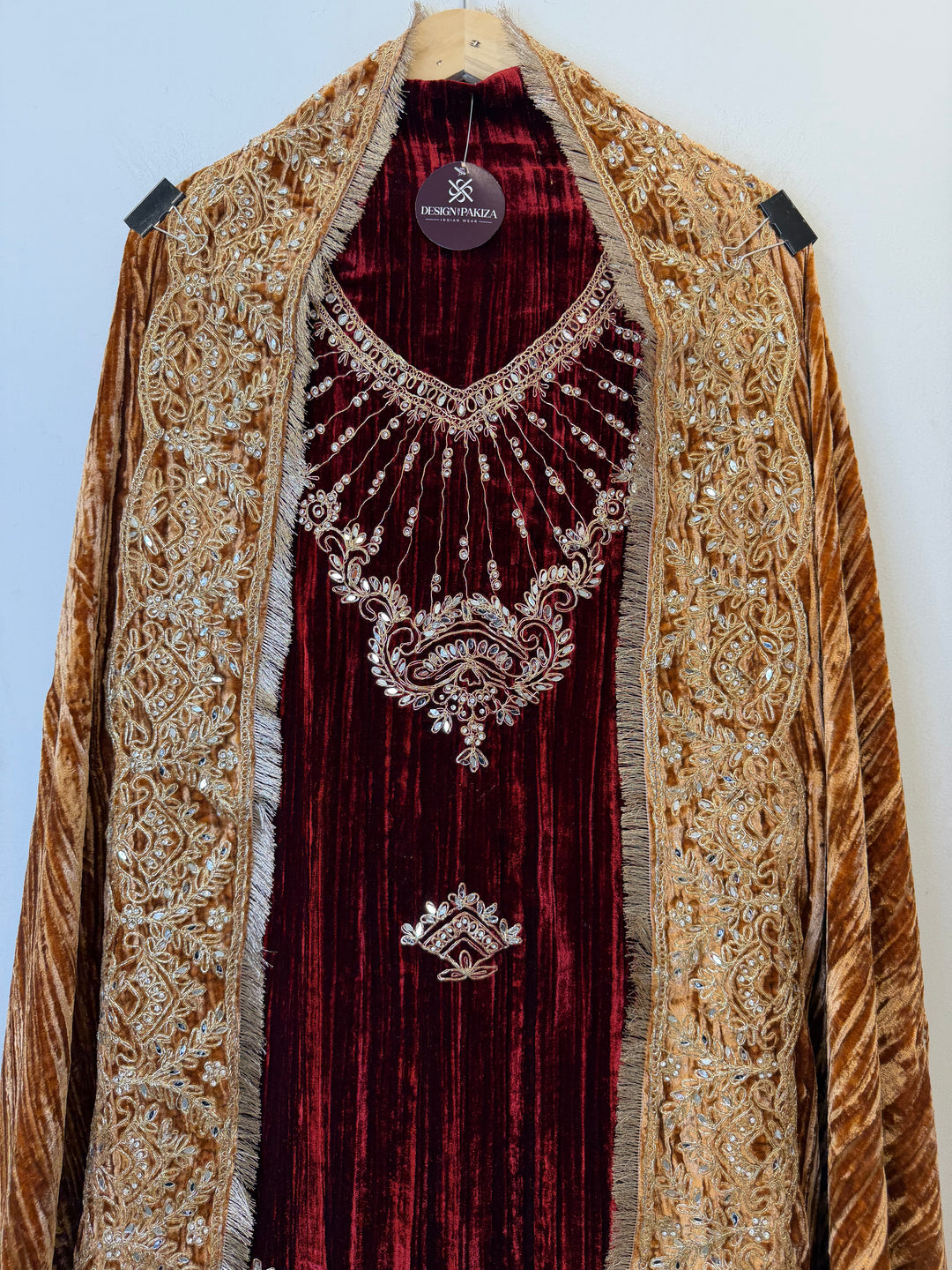 Heer – Crushed Velvet Mirror Work Suit