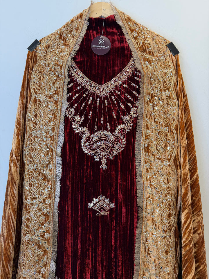 Heer – Crushed Velvet Mirror Work Suit
