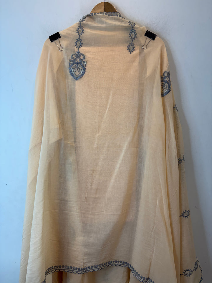 Beige Mul Cotton Embroidered Suit Set with Zari &amp; Sequin Work