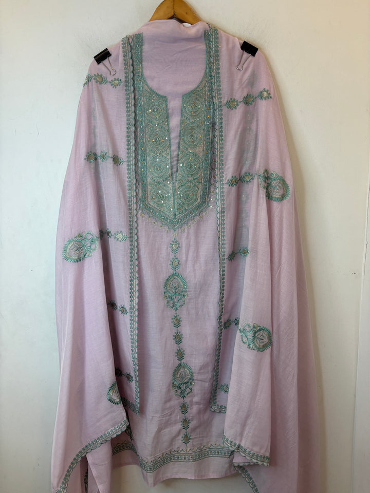 Pink Mul Cotton Embroidered Suit Set with Zari &amp; Sequin Work