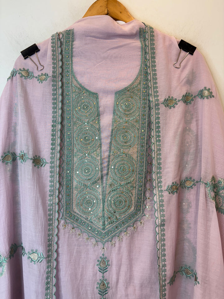 Pink Mul Cotton Embroidered Suit Set with Zari &amp; Sequin Work