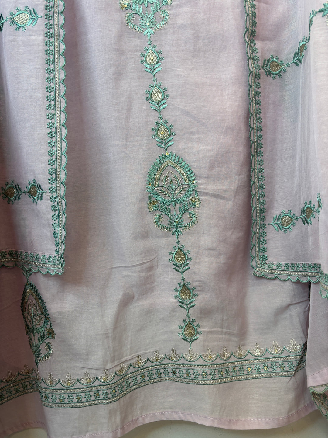 Pink Mul Cotton Embroidered Suit Set with Zari &amp; Sequin Work