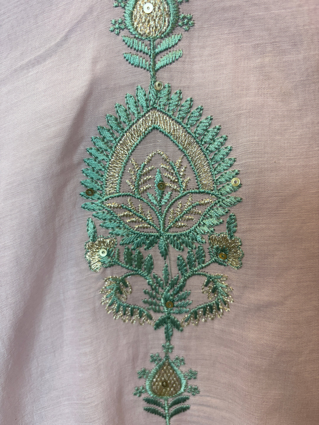 Pink Mul Cotton Embroidered Suit Set with Zari &amp; Sequin Work