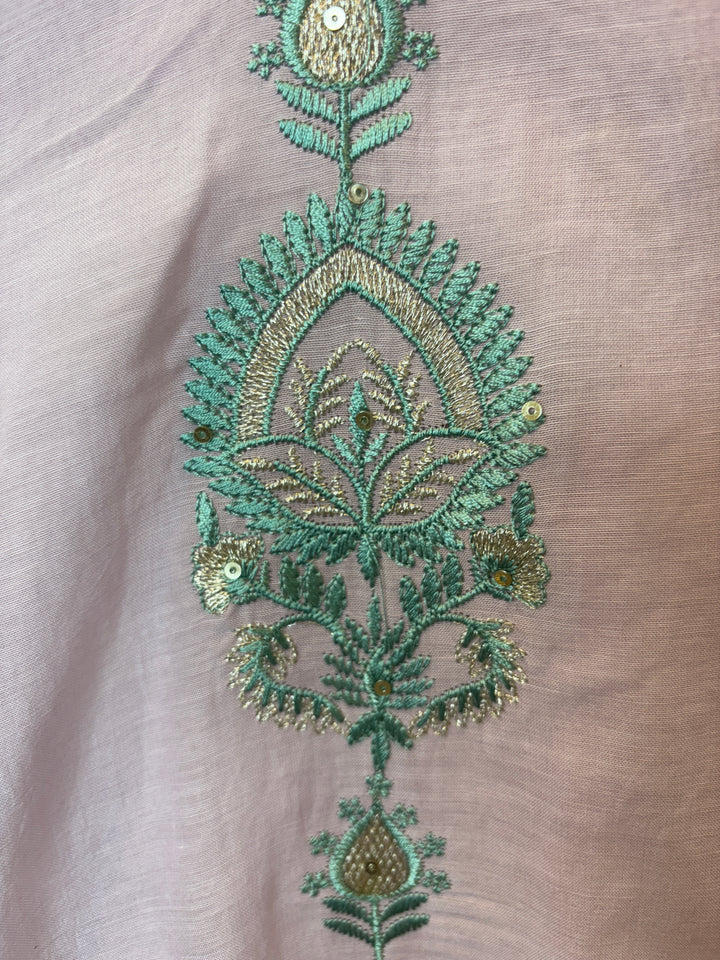 Pink Mul Cotton Embroidered Suit Set with Zari &amp; Sequin Work