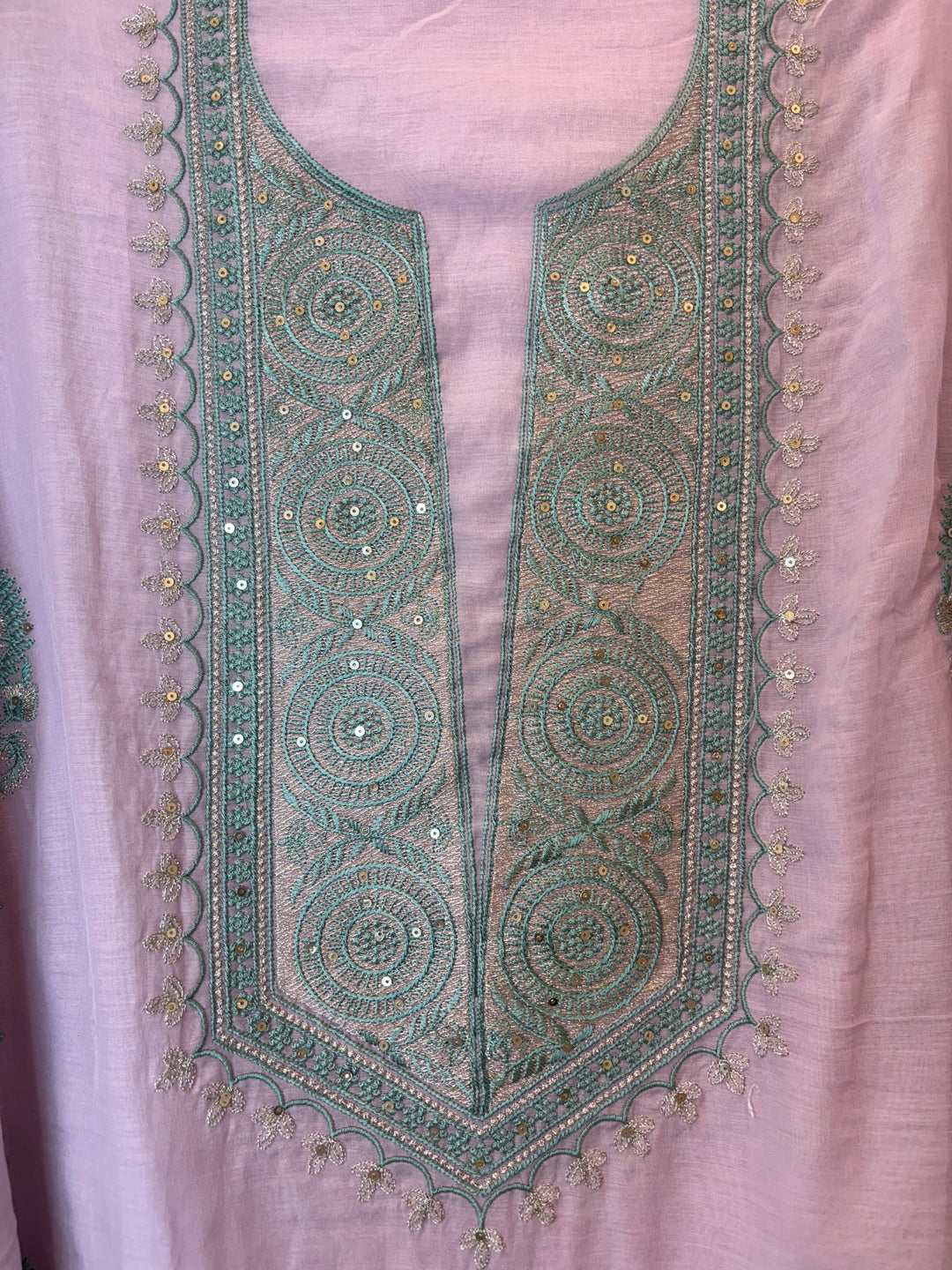 Pink Mul Cotton Embroidered Suit Set with Zari &amp; Sequin Work