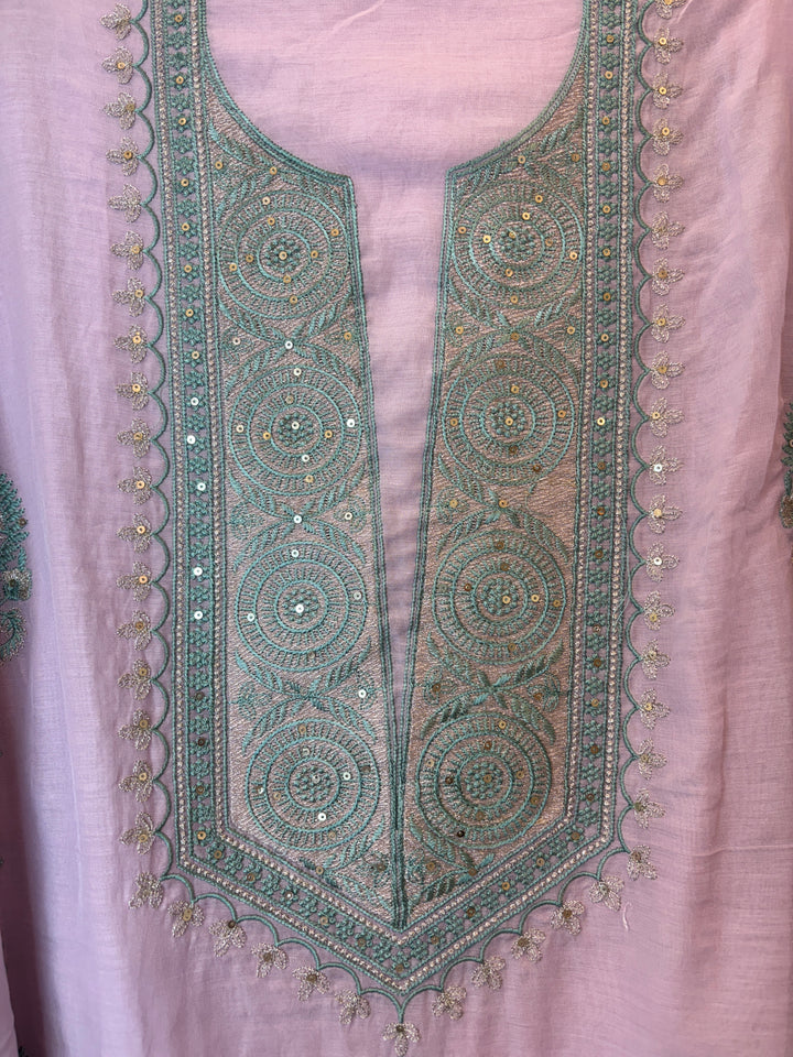 Pink Mul Cotton Embroidered Suit Set with Zari &amp; Sequin Work