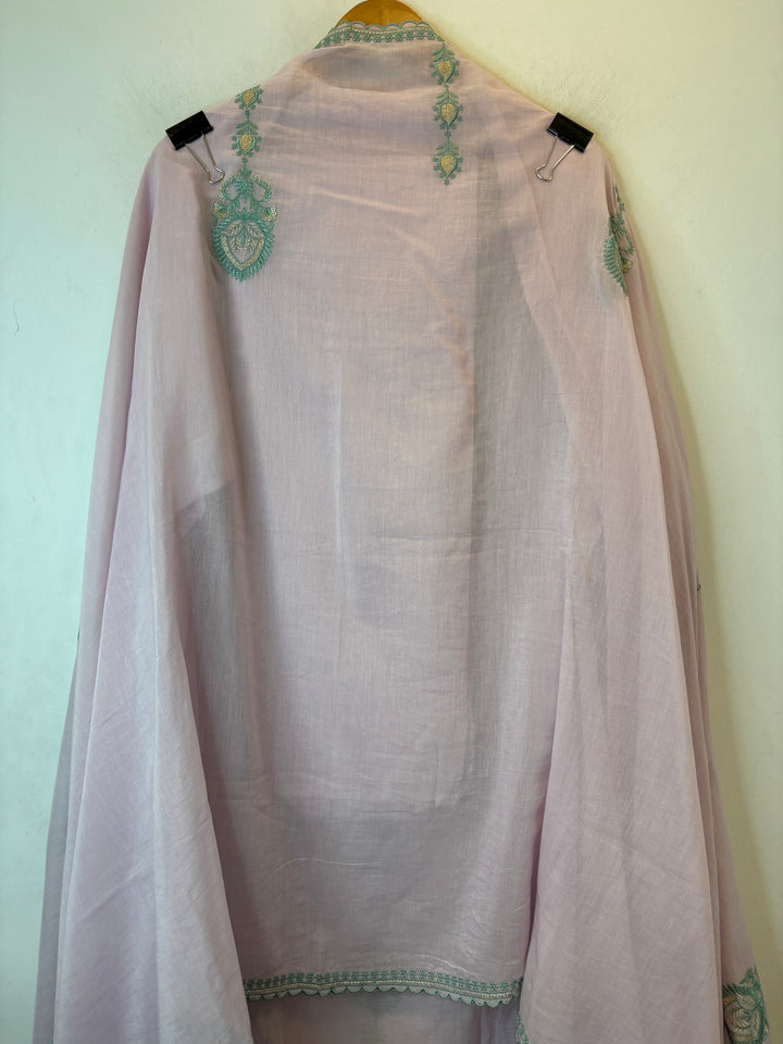 Pink Mul Cotton Embroidered Suit Set with Zari &amp; Sequin Work