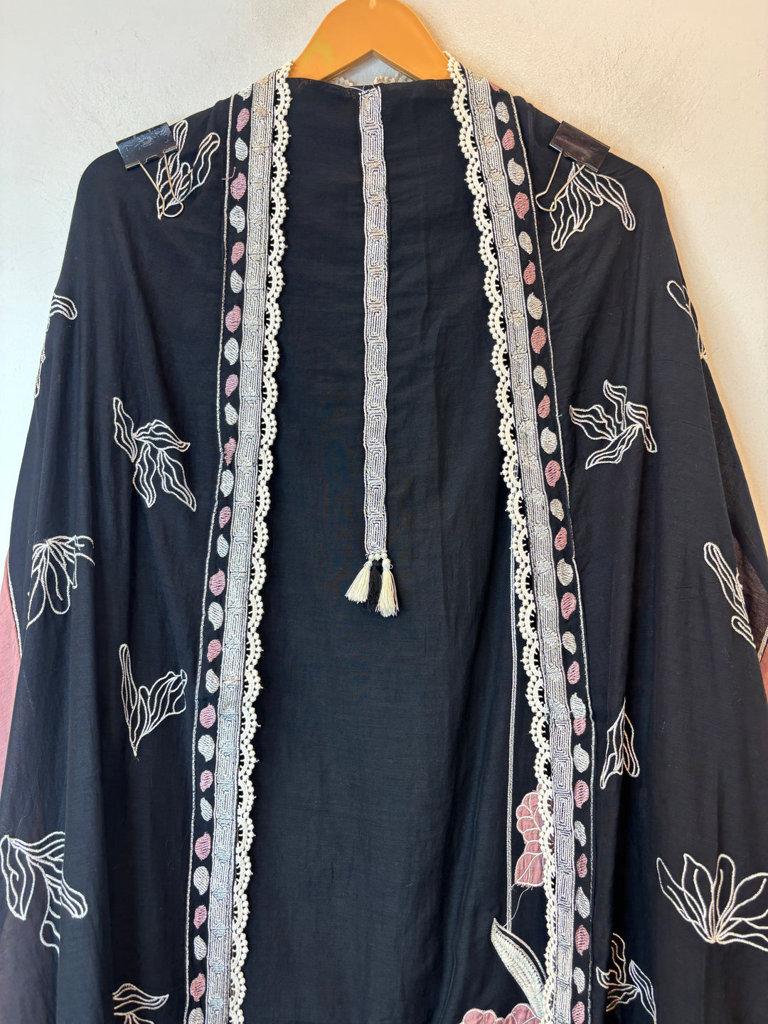Pink Mul Cotton Embroidered Suit Set with Appliqué &amp; Tassel Detailing